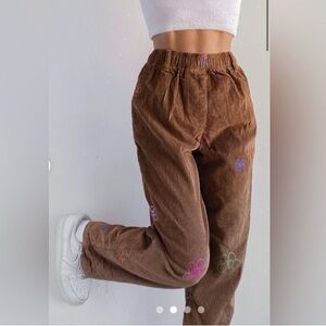 Urban Outfitters Corduroy Flower Pants Size Small Brown